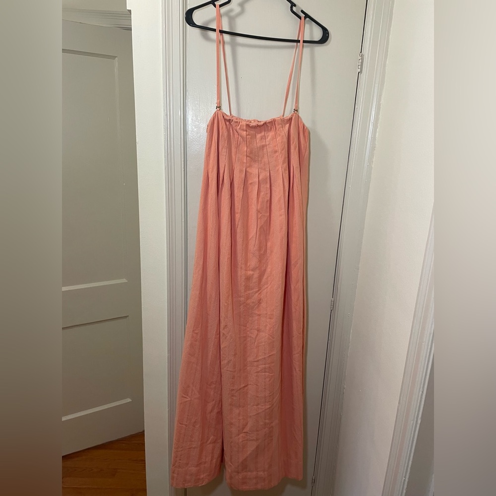 Free People Coral-Peach Maxi Slip Dress with Spaghetti Straps